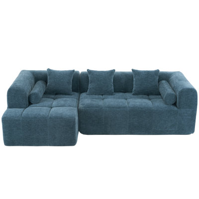 101.2"  Sectional Sofa Full-Compressed Sofa Modular Sofa Couch Free-Combined Sofa With Deep Seating  And Two Side Pockets For Living Room