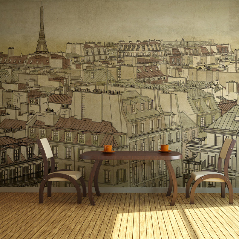 Afterglow Over Paris Wallpaper Mural, 300 cm x 231 cm, Beige