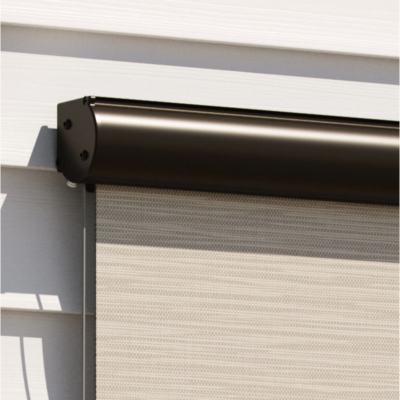 Motorized SunSetter EasyShade Outdoor Solar Shade -Semi-Sheer, Left, 84" W , Bronze/Charcoal