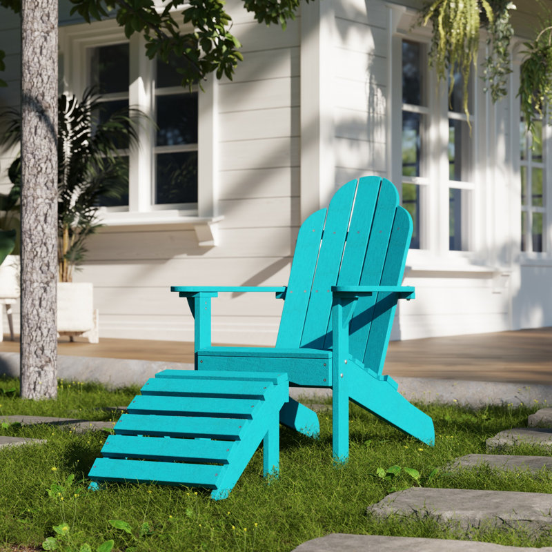 Classic Adirondack Chair With Ottoman, Aruba Blue