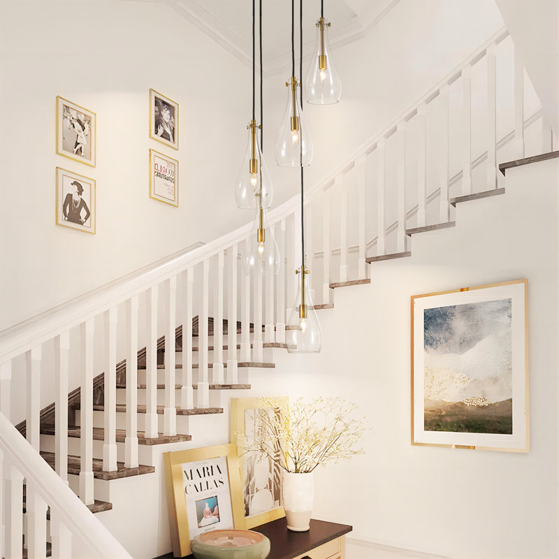 5 - Light Cluster Teardrop Glass Pendant Light for Stairwell