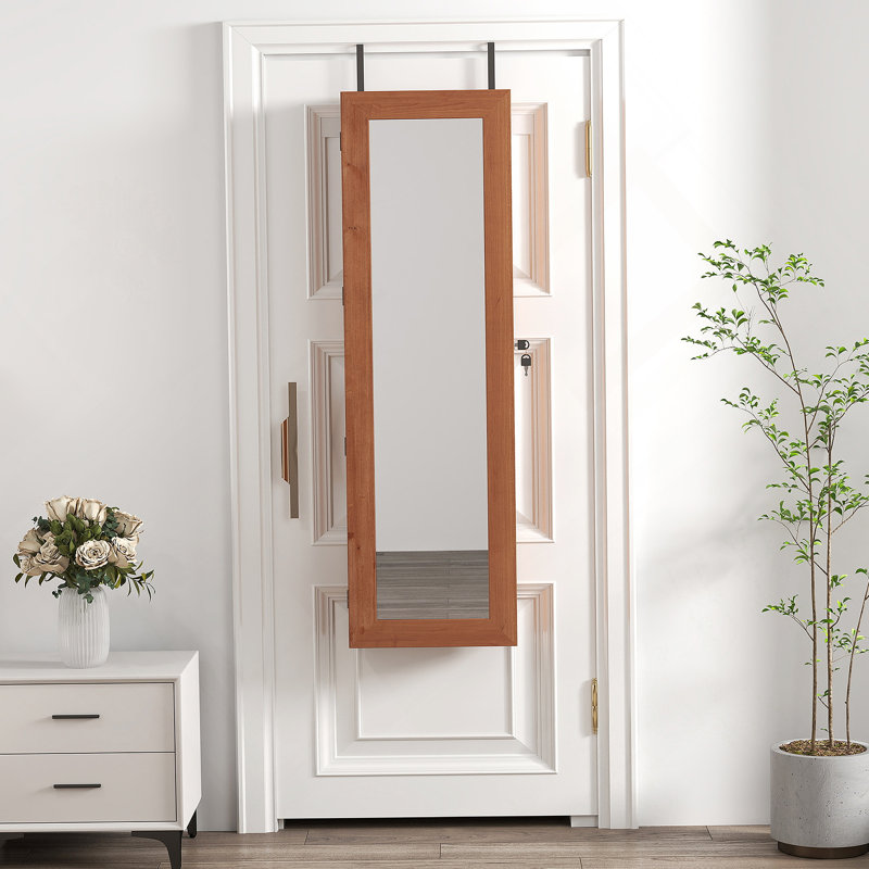 Armoire-penderie pour armoire à bijoux en bois massif avec miroir pleine longueur, 47,5 x 14,3 po, verrouillable au mur avec lumière DEL