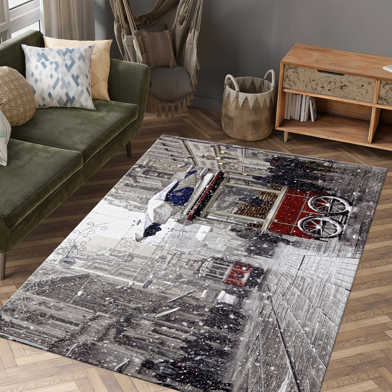Chic Non Woven Thin Type Printed Rug with Bold Geometric Black and White Pattern Ideal for Sprucing Up Any Room in Your Home