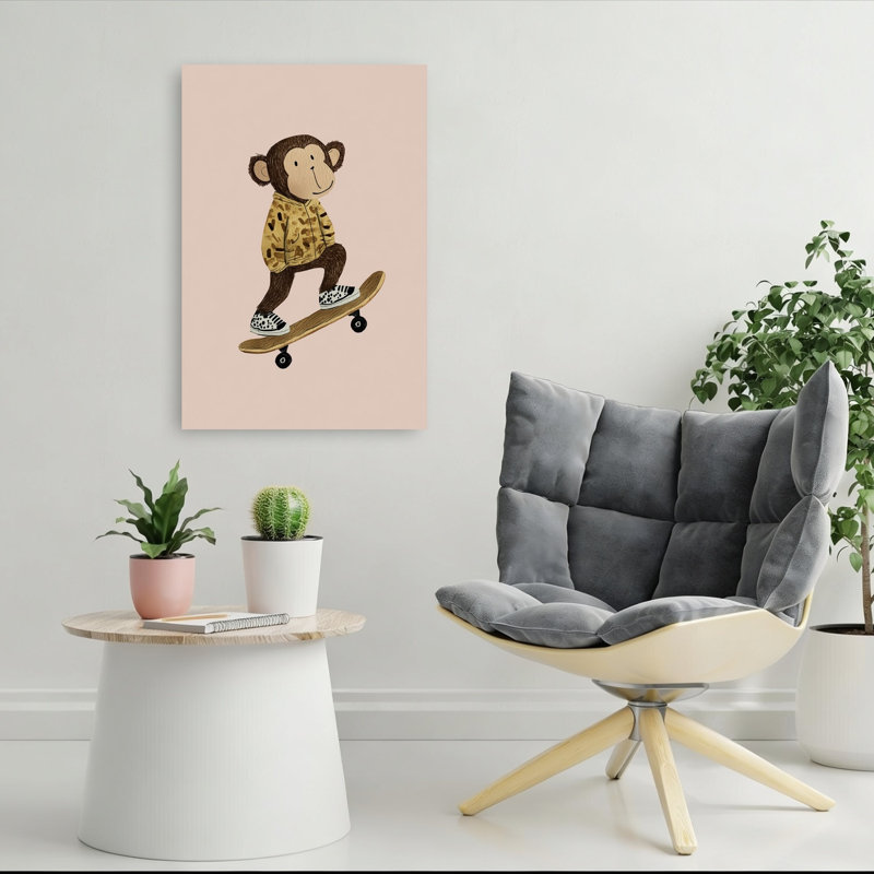 Skateboarding Monkey Fun Playful Contemporary Monkey Urban Wall Art Print 1 Piece Wrapped Canvas Wall Art