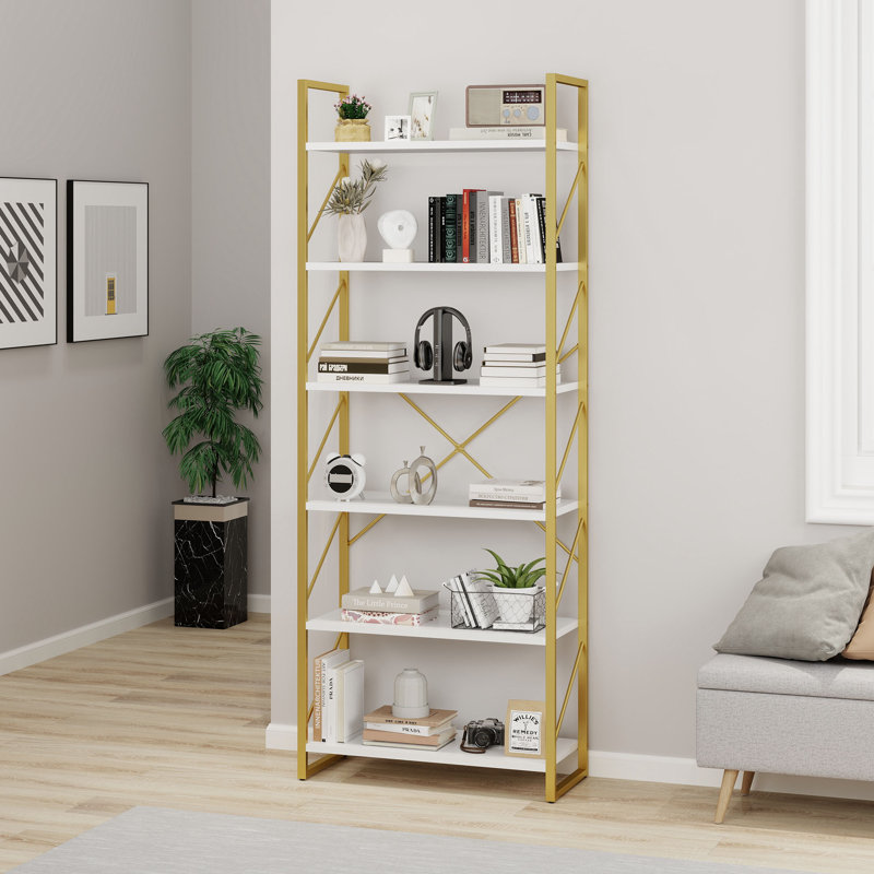 69.6'' H 23.6'' W Etagere Bookcase, White/Gold