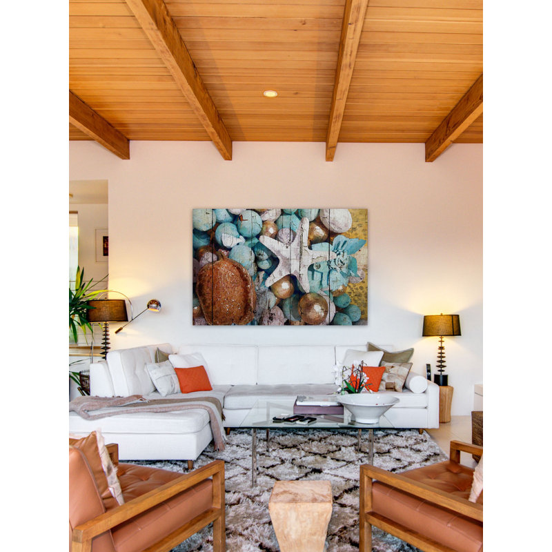 Blue And Gold Shell Decor by Irena Orlov - Wrapped Canvas Print, 30 cm H x 46 cm W x 4 cm D