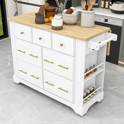 Classic Wooden Kitchen Cart with Drop-Leaf Countertop, Spacious Storage and Built-In Charging Station
