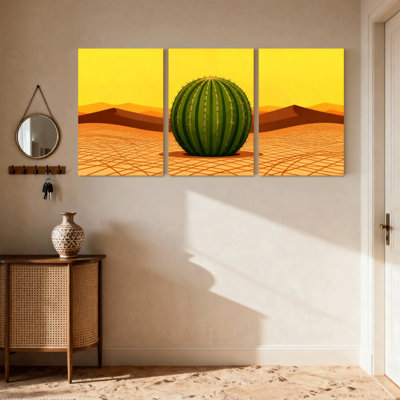 «Cactus Desert Landscape with Cactus and Sunset», ensemble de 3 impressions sur toile