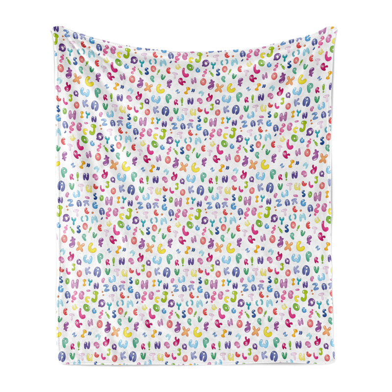 Ambesonne ABC Fleece Throw Blanket Bubble Letters Doodle Fun Multicolor, 60" W x 80" L