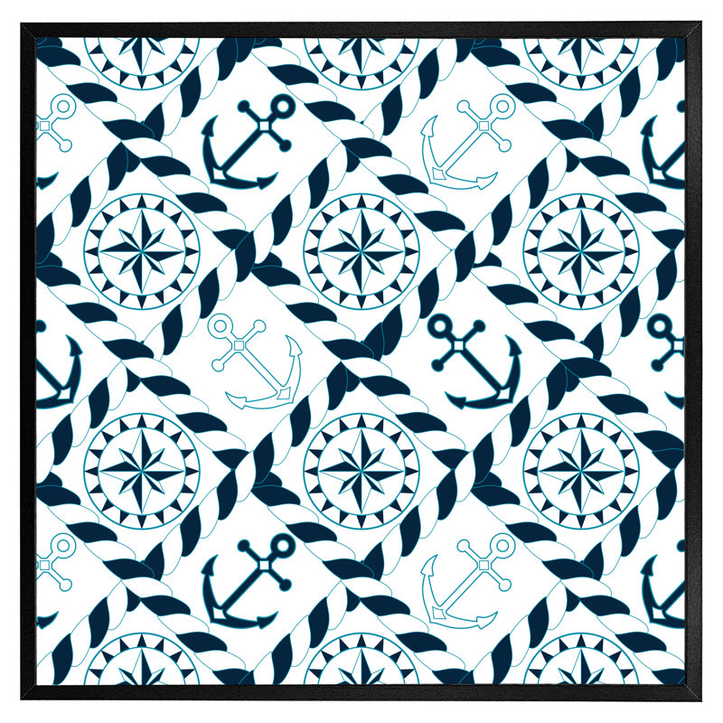 Fernley Blue Nautical Elements - Single Picture Frame Print, Black Framed, 76cm H x 76cm W x 4cm D