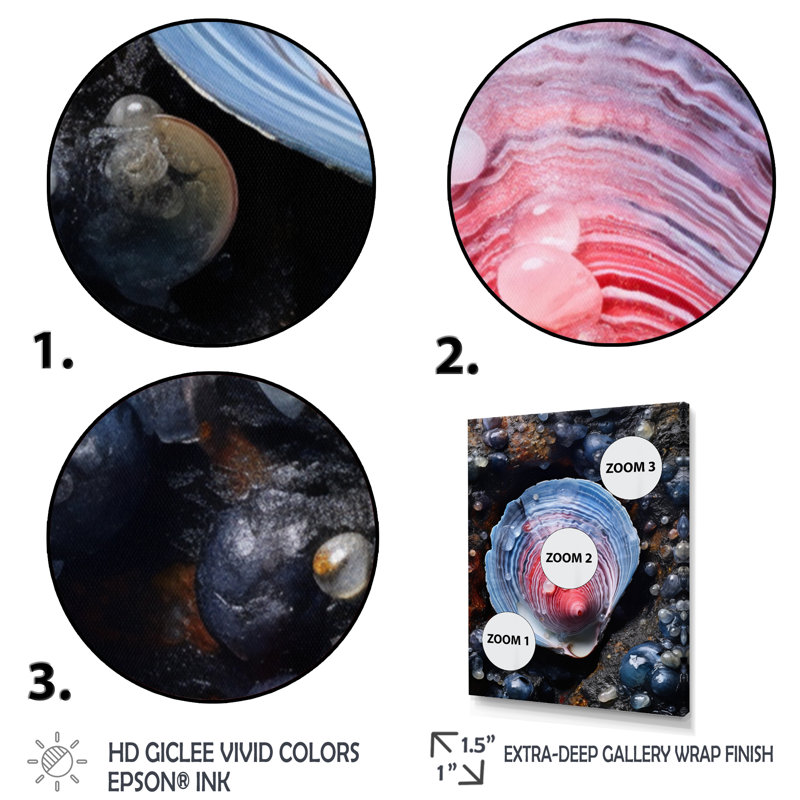 Palourdes bleues - profondeurs tachetées - imprimé, H 40 po x l 30 po x P 1,5 po, Cadre photo noir