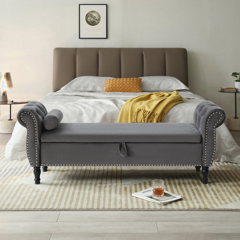 Banc de rangement rembourré Lalita, gris