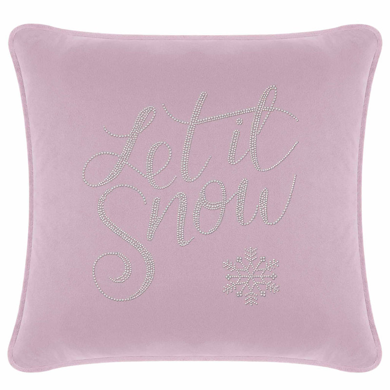 Coussin «Let It Snow» Sparkles Home | Velours avec perles et strass | Insertion de plumes, Velours lavande, Carré 20 po
