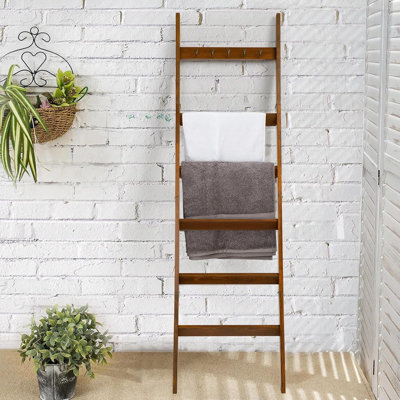 6-Tier Blanket Ladder With Hooks Quilts, Farmhouse Decor Ladder Shelf