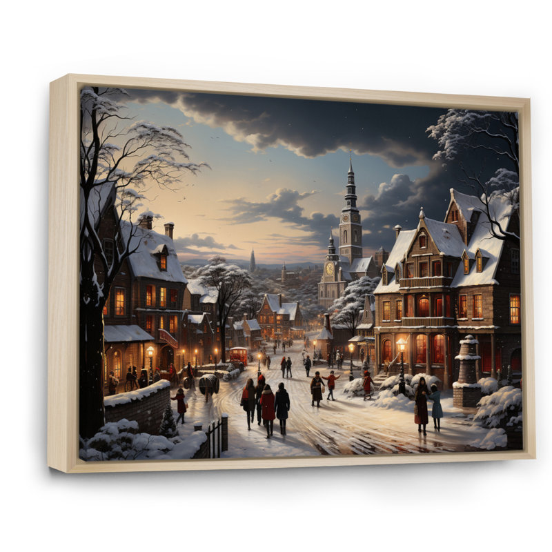 " Winter Village Carnival IV ", Natural Floater Framed, 24" H x 32" W x 1" D