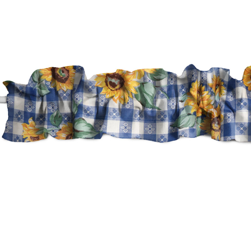 Cantonnière à motif de tournesols, Bleu taverne, L 72 po x L 7 po