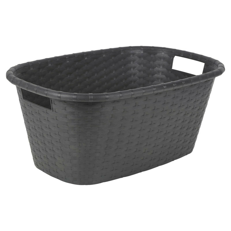 Plastic Laundry Basket with Handles, Black