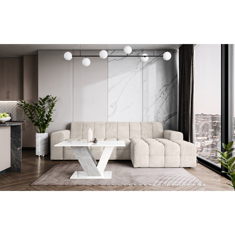 Pedestal Coffee Table, White/Grey