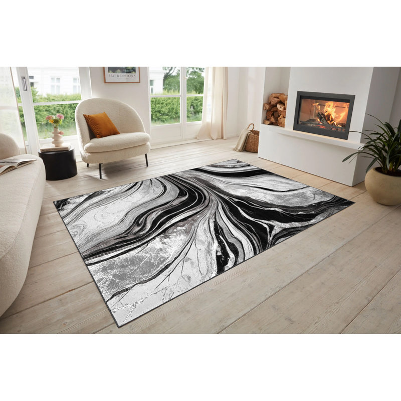 Iris Area Rug Black Grey, Rectangle 120 x 170 cm
