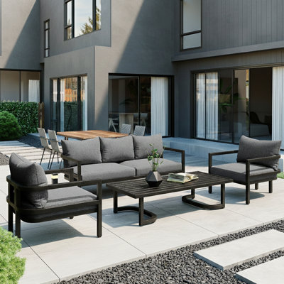 Ensemble de canapé d'extérieur pour plusieurs personnes avec table basse et coussins