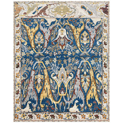 Wool Floral Area Rug in Blue/Yellow/Beige