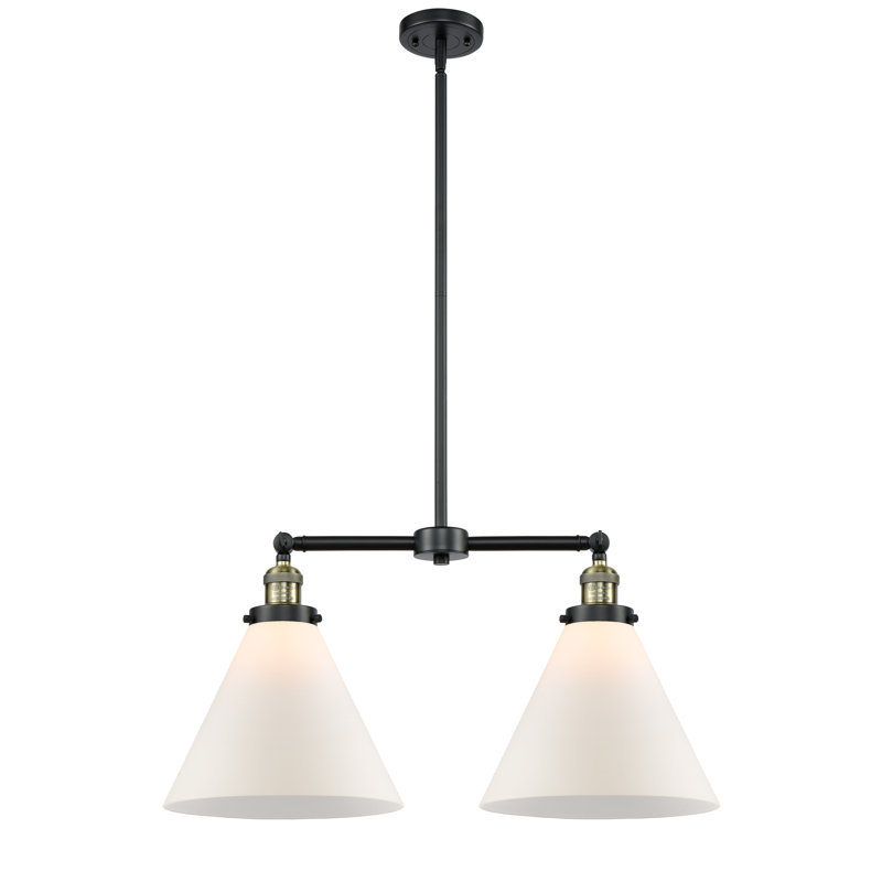 Runkle 2 - Light Kitchen Island Pendant, Matte White Cased, 6 Watt Vinage LED Bulb, Black Antique Brass