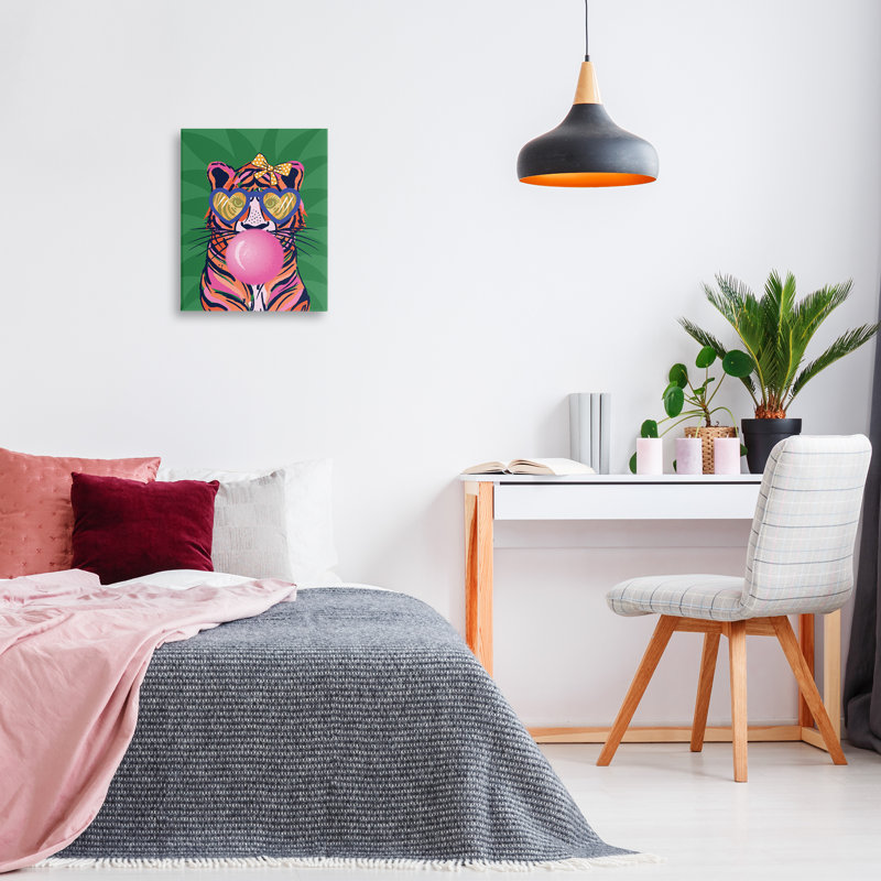  Art mural sur toile Glam Tiger Bubble Gum par Lisa Perry White, H 20 po x l 16 po