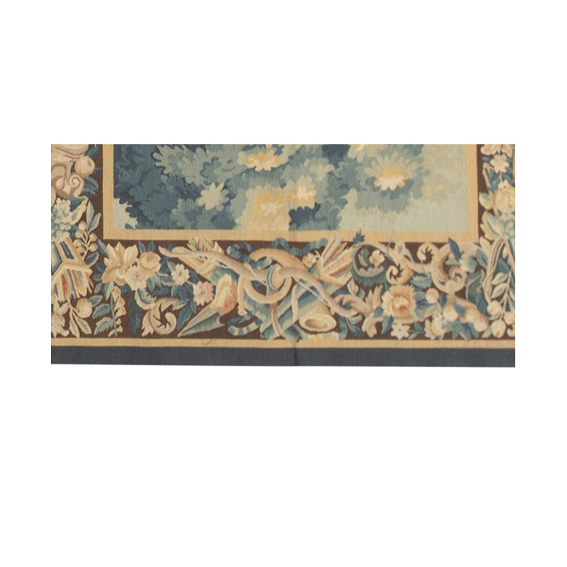 Tapis crème et bleu noué à la main de haute qualité
