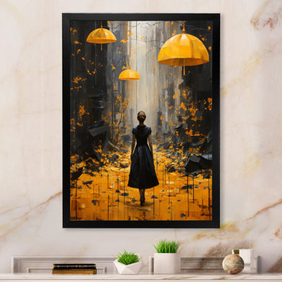 Sherranda Fashion Woman with Yellow Umbrella - reproduction sur toile