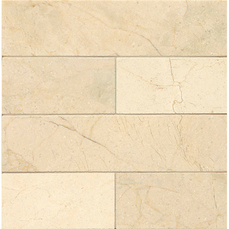 3" x 12" Marble Brick Joint Mosaic Wall & Floor Tile, Crema Marfil Select