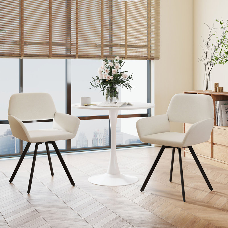 Ensemble de salle à manger à piédestal 3 pièces 31,5 po avec fauteuils pivotants rembourrés pour petits espaces, Blanc, Beige
