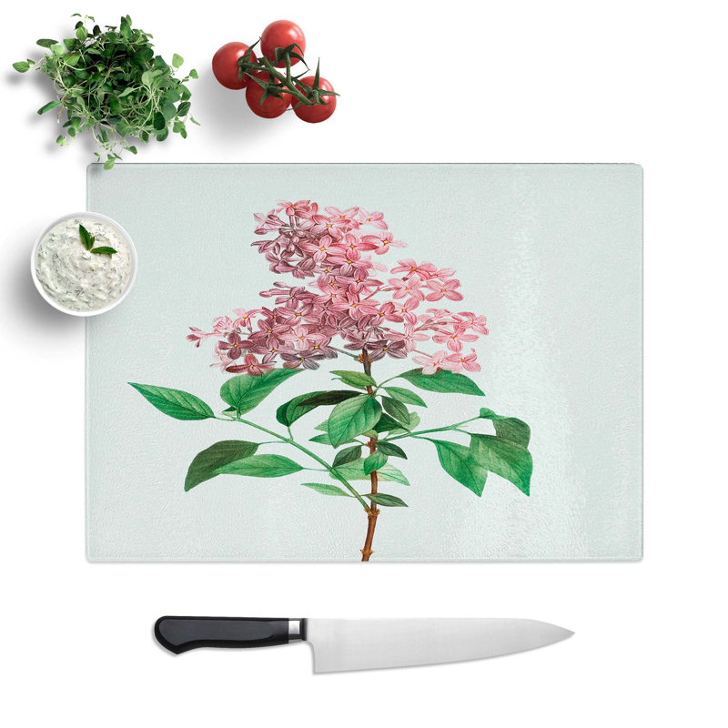 Tempered Glass Chinese Lilac Flowers Chopping Board, 28.5 cm W x 20 cm L