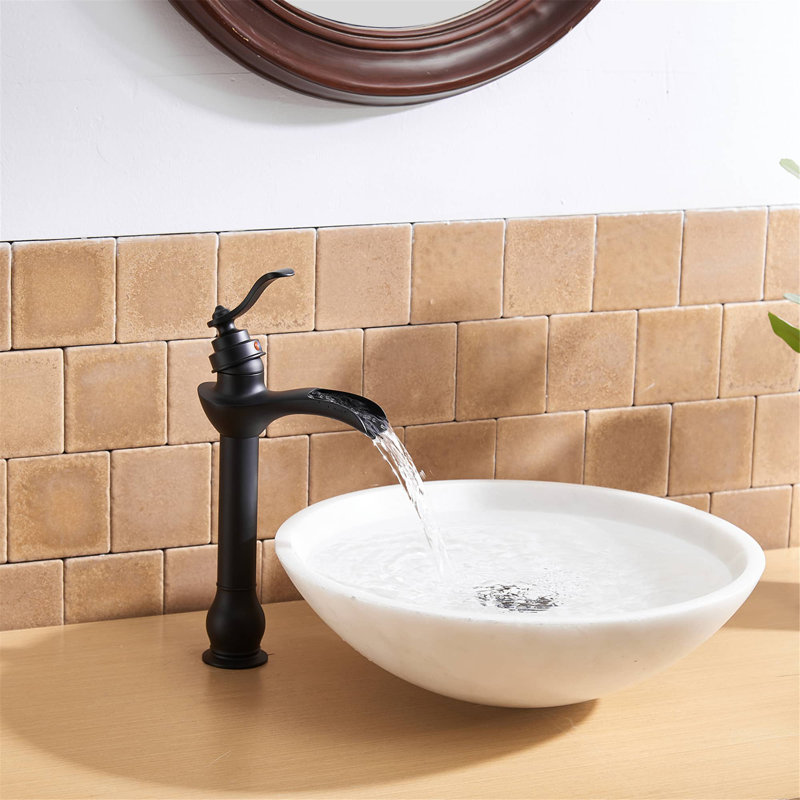 Robinet de vasque de salle de bain à cascade avec ensemble de drain Robinets de lavabo de salle de bain à poignée simple, robinets de mélangeur à un trou en laiton massif avec valve