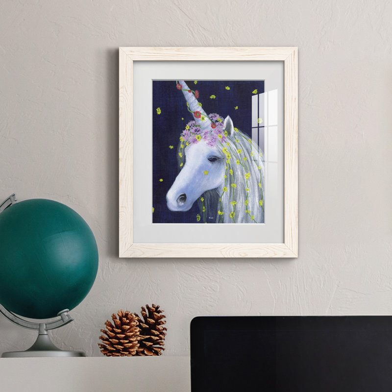 Licorne IV - peinture encadrée, H 24 po x l 18 po x P 1,5 po, Cadre blanc