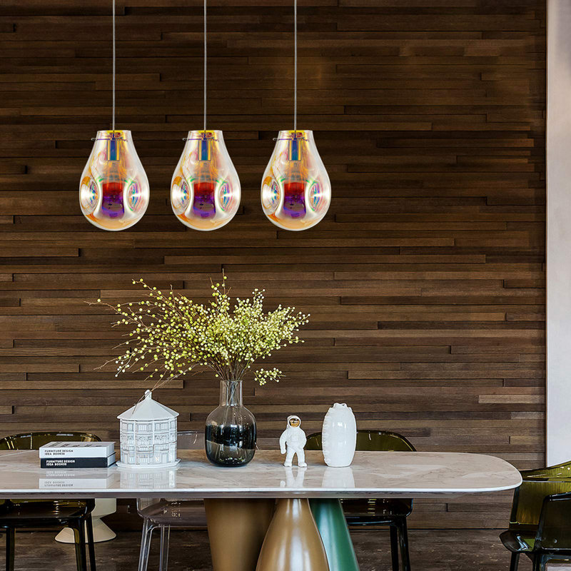 Modern Glass Handblown Plug-in Pendant Light with E26/E27 Socket – Colourful Hanging Light for Kitchen Island, Dining Room