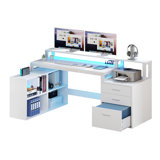 Carolgene 65'' L Shaped Desk with Power Outlets & LED Lights