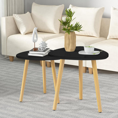 Ensemble de 2 tables d'appoint modernes avec pieds en bois