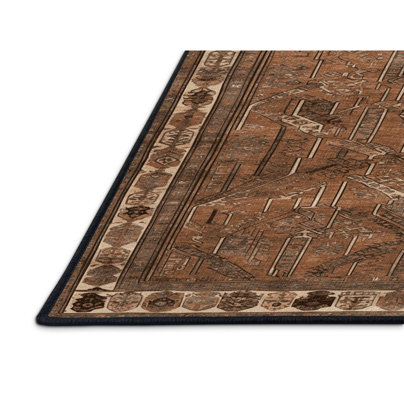 Tapis brun turc lavable à la machine, Rond 7 pi