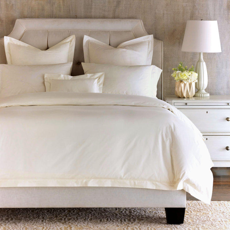 Gianna Luxe Percale Duvet Cover, Ivory, Super King Duvet Cover + 2 King Shams