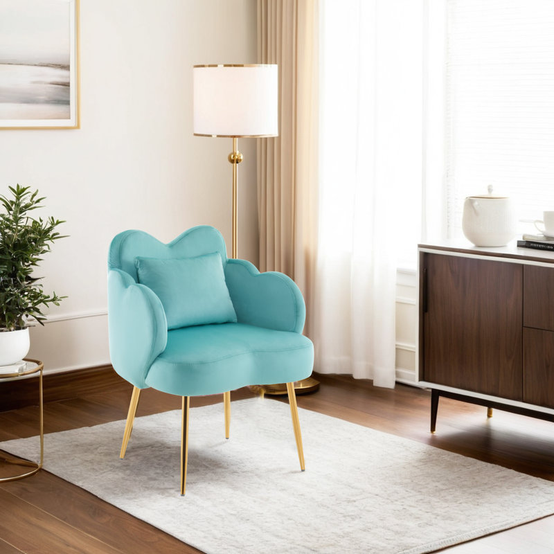 Velvet Upholstered Accent Chair with Pillow, Blue Velvet
