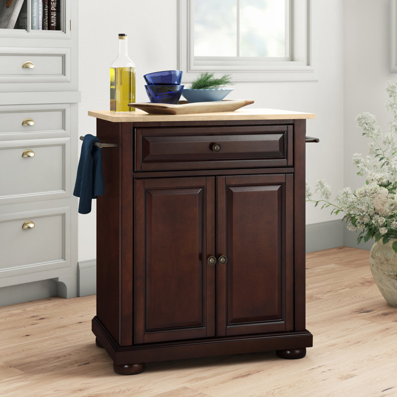 Hedon Solid Wood Top Kitchen Cart, Vintage Mahogany