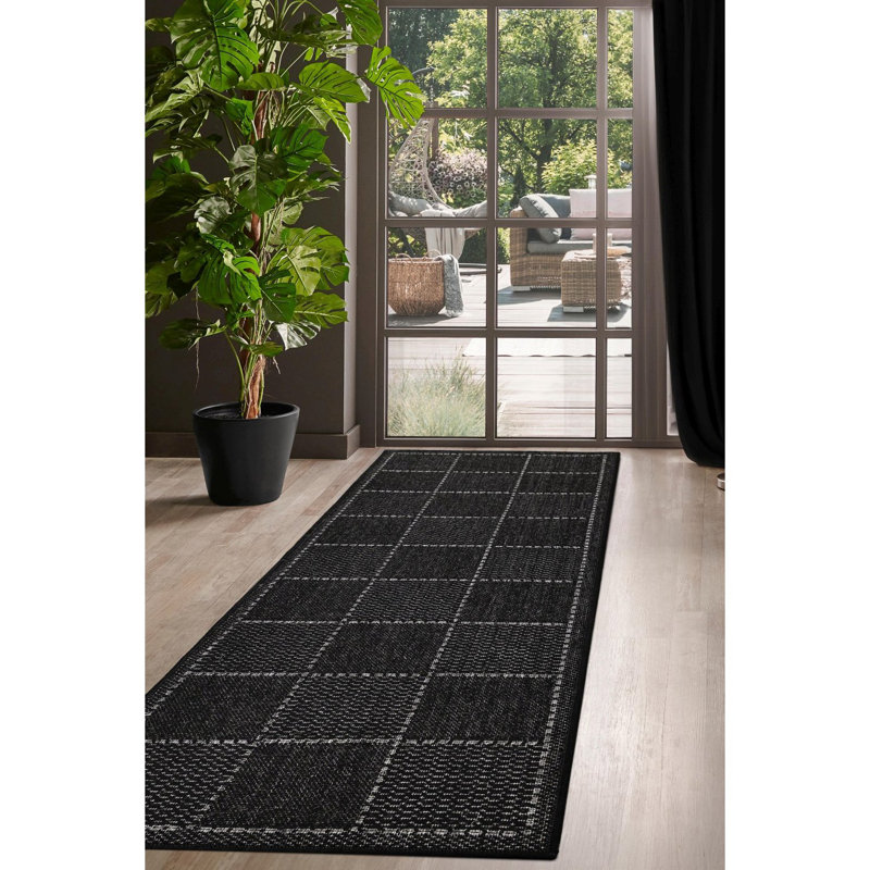 Check Gel Flatweave Black, Runner 60 x 180 cm