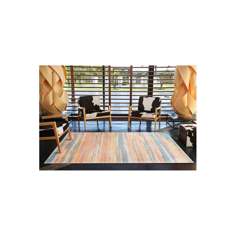 Orange Toned Striped Colorful Patterned Woven Base Rug, Runner 3'3" x 6'7" Rug Pad Included