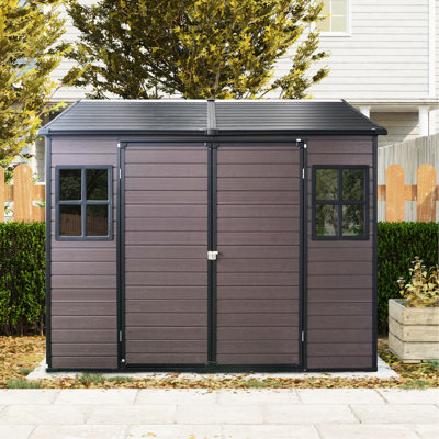 Remise en résine 8 pi x 6 pi pour patio, cour arrière, jardin - plancher imperméable, deux fenêtres, cour verrouillable