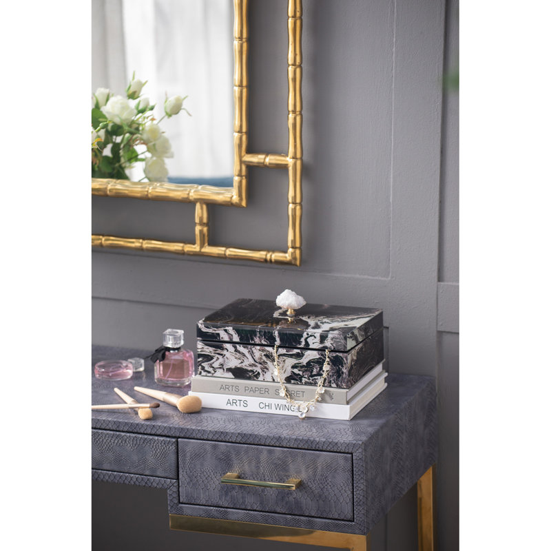 Boîte à bijoux marbrée noire, boîtes de rangement décoratives empilables avec couvercles