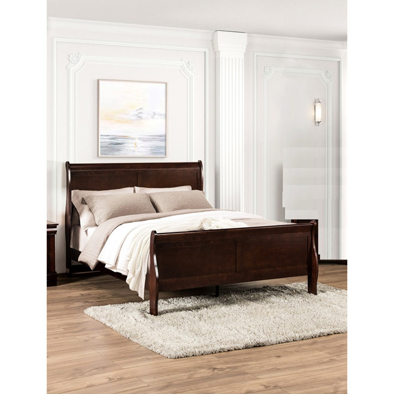 Cadre de lit grand format cerisier foncé, bois massif, chambre à coucher transitionnelle, anglais, Grand lit, Cerisier