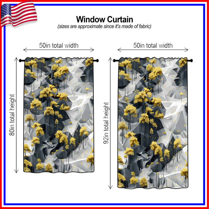 Rideaux jaunes, voilages et rideaux occultant Yellow Trees On Mountains, 50 po x 80 po - 1 panneau, Transparent