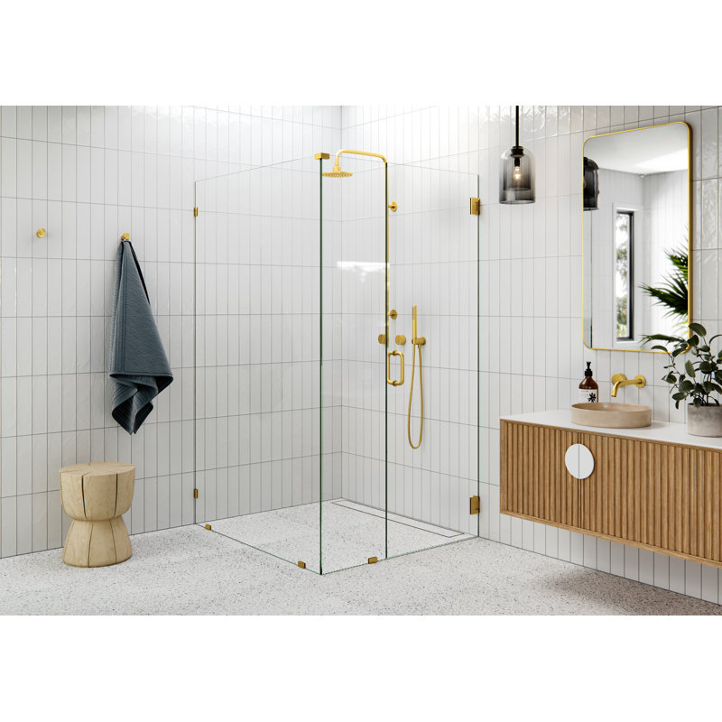 78" H Pivot Frameless Shower Door, Satin Brass