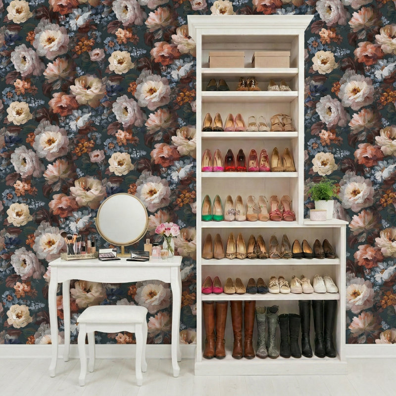 Papier peint floral, Multicolore - orange
