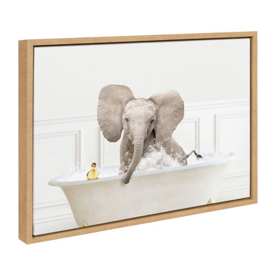 Baby Elephant No4 In Bubble Bath Neutral Style by Amy Peterson Framed Canvas Wall Art Print